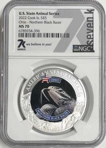 2022年 クック諸島 S$5 米国州動物シリーズ オハイオ州 MS70 NGC