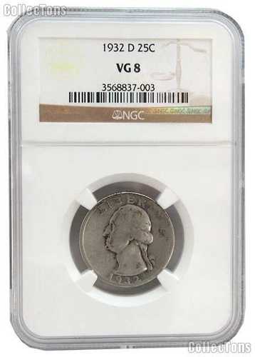 1932-D ワシントン銀貨 25セント NGC VG 8 のキーデート 50,820円