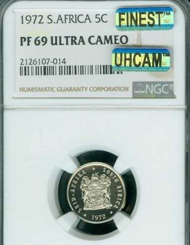 1972年 南アフリカ 5セント NGC PF69 MAC UHCam MAC 最高級 スポットレス *