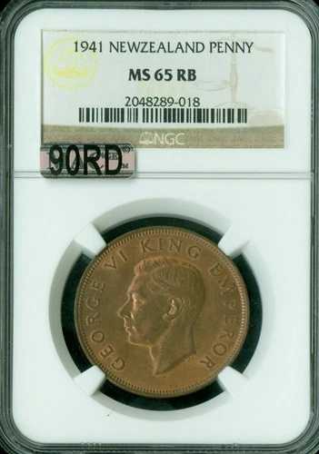 1941年 ニュージーランド ペニー NGC MS65 RB MAC 90RD 90% レッド 最高グレード 希少 *