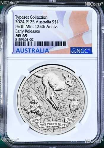2024年 パース造幣局 125周年記念 1オンス 1ドル銀貨 NGC MS69「タイプセット版」