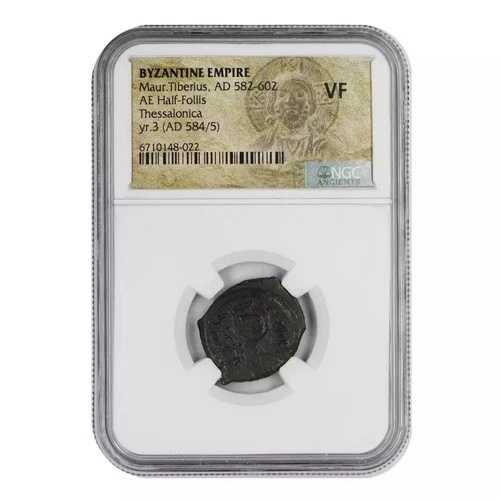 AD 582 ～ 602 マウル。ティベリウス AE ハーフフォリス テサロニカ yr.3 NGC エンシェント VF