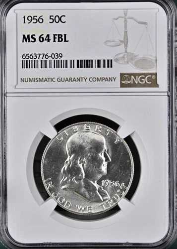 希少 1956年 ?? FBL フルベル NGC MS-64 フランクリン シルバー ハーフドル 50セント