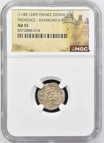レイモンド5世 フランス プロヴァンス NGC AU 55 シルバー デニール テンプル騎士団 十字軍