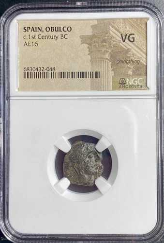トゥルデタニ人 100-27BC オブルコ NGC グレード付き古代コイン ケルトイベリア雄牛 アポロ