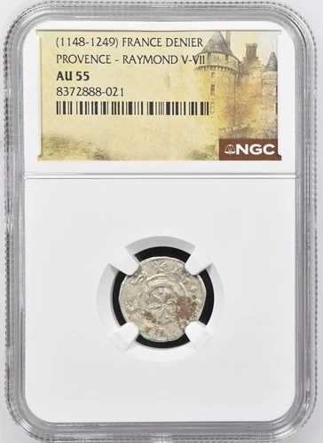 レイモンド5世 フランス プロヴァンス NGC AU 55 シルバー デニール テンプル騎士団 十字軍