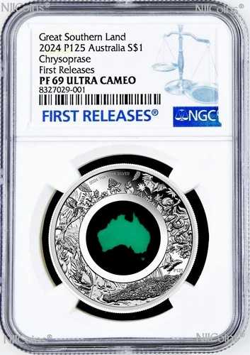2024年 オーストラリア グレートサザンランド クリソプレーズ 1オンス 銀貨 NGC PF69 FR