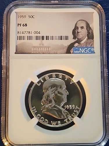 PF68 1959年 プルーフ フランクリン ハーフダラー NGC グレーディング済み - ブラストホワイト コイン スポットフリー PR *