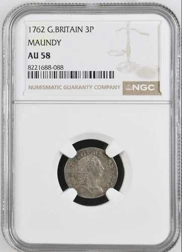 ハノーヴァー朝、ジョージ3世 1762年 聖別三ペンス 3ペンス NGC AU58 45,045円