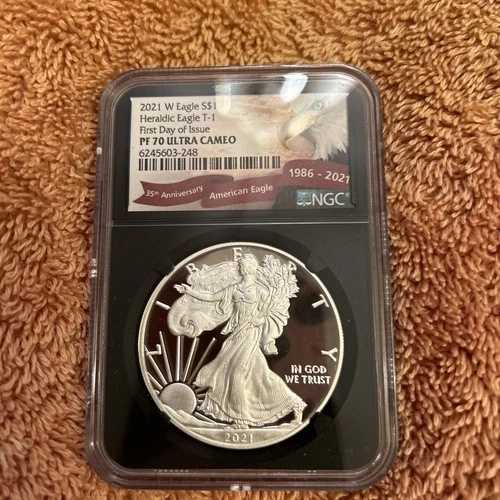 2021年 (W) アメリカンイーグル NGC PF 70 ウルトラカメオ T-1 プルーフ 発行初日