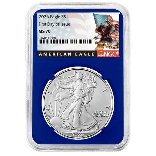プレセール - 2026年 1ドル 1オンス アメリカンシルバーイーグル NGC MS70 FDI ブラックラベル ブルーコア