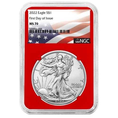 2022年 1ドル 1オンス アメリカンシルバーイーグル NGC MS70 FDIフラッグラベル レッドコア