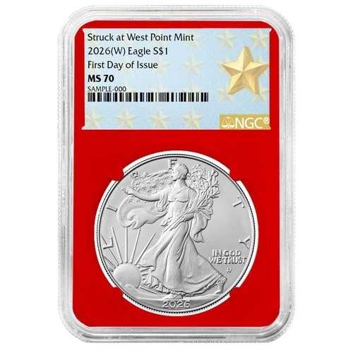 プレセール - 2026 (W) $1 1オンス アメリカンシルバーイーグル NGC MS70 FDI ウェストポイントスター