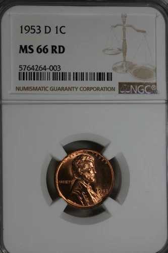 1953-D .01 NGC MS 66 RD リンカーンヘッドセント、リンカーンワンセント