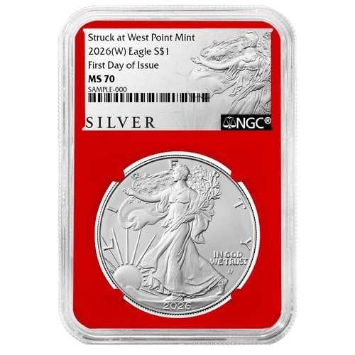 プレセール - 2026(W)$1 アメリカンシルバーイーグルNGC MS70 FDI ALSラベルレッドコア-