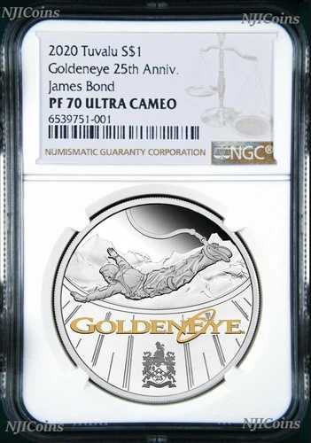 2020年 ジェームズ・ボンド 007 ゴールデンアイ .9999 シルバー プルーフ $1 1オンス コイン NGC PF70 BR LB