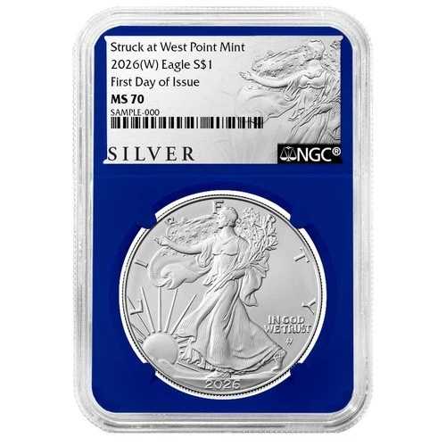 プレセール - 2026 (W) $1 アメリカン シルバー イーグル NGC MS70 FDI ALS ラベル ブルー コア