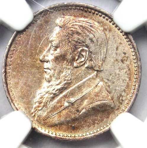 1897 年南アフリカ ザール 3 ペンス (3P コイン) - NGC AU55 認定 - 希少コイン!