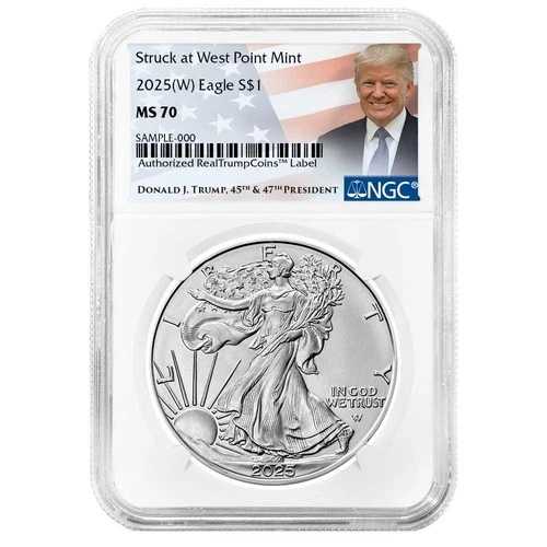 2025年 (W) 1ドル アメリカン シルバー イーグル NGC MS70 トランプラベル