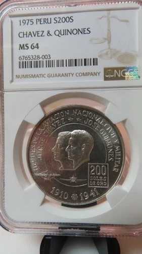 1975 ペルー シルバー 200ソール S200S チャベス＆クィノン NGC MS 64 ジェム BU ビューティー-