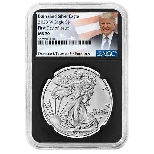 2023-W バーニッシュド 1ドル アメリカン シルバー イーグル NGC MS70 FDI トランプ ラベル レトロ コア