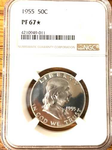 1955 年ベンジャミン フランクリン、ハーフ ドル、NGC MS67* 非常に高いグレード。