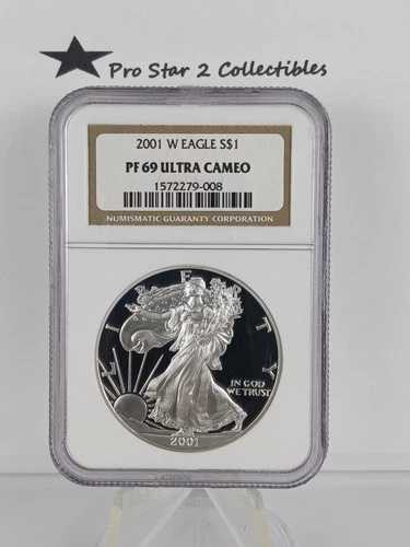2001-W シルバーイーグル S$1 PF69 ウルトラカメオ ブラウンラベル NGC