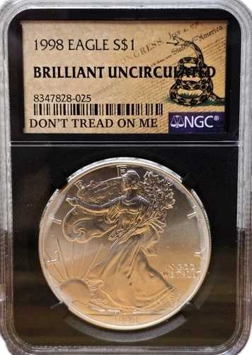 1998 シルバーイーグル NGC BU ブラックコア ドント・トレッド・オン・ミー・ラベル！ポップ93！
