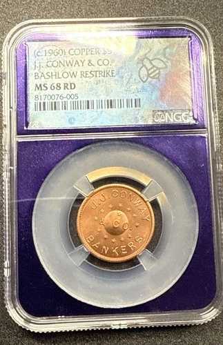 1960年 銅貨 5ドル J.J. Conway & CO. バシュロー リストライク MS 68 RD - NGC 鑑定済み