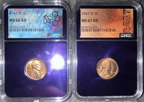 1947-D リンカーン・ウィート・セント 1セント NGC MS 67 RD & MS 66 RD 両
