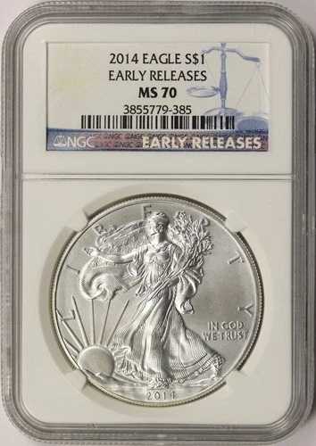 2014年 1ドル アメリカン シルバー イーグル NGC MS70 アーリーリリース ブルーラベル