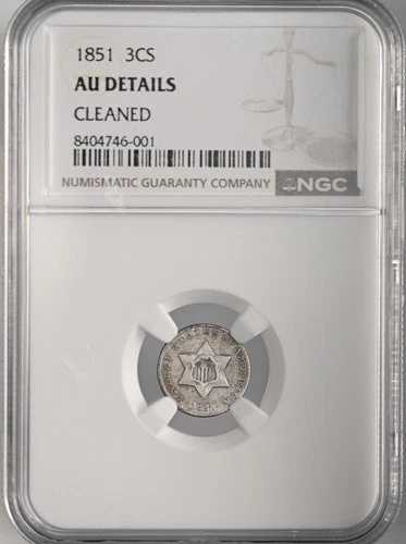 1851年 3CS 3セント銀貨 NGC AU 詳細「クリーニング済み」 #8404746-001