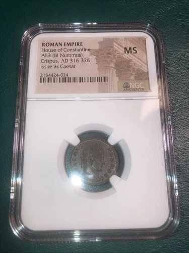 ローマ帝国 コンスタンティノスの家 AE3 BI Nummus Crispus AD 316-326 Caesar NGC MS