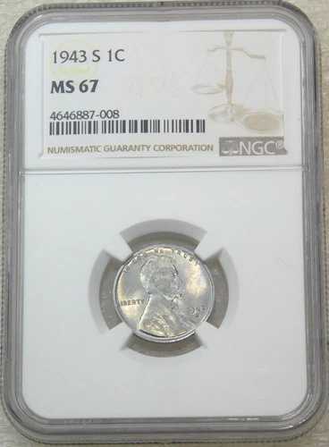 1943年 S リンカーン セント NGC MS67 非常に明るい光沢 PQ 新品スペシャルホルダー #J215F