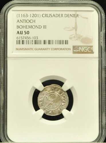 (1163-1201) 十字軍デニエ アンティオキア ボエモン3世 NGC AU 50#H956