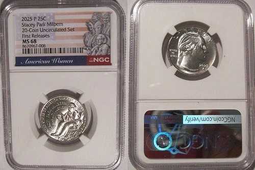 2025 P ステイシーパーク ミルバーン 25セント NGC MS 68 アメリカ人女性用クォーター 初リリース