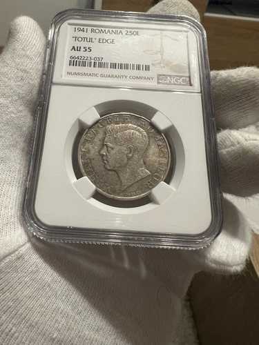 250 レイ 1941 TPT「Totul Edge」、シルバー、ルーマニア NGC AU55