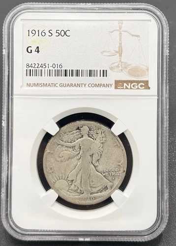 1916 S 50C ウォーキング・リバティ・ハーフダラー NGC Good 4、低鋳造枚数セミキーデイト