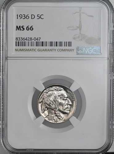 1936-D 5C バッファローニッケル「デンバーミント」NGC MS66 #8336428-047