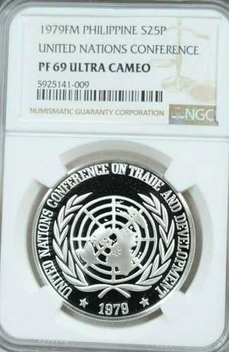 1979年 フィリピン シルバー 25 PISO 国連会議 NGC PF 69 ウルトラカメオビューティー