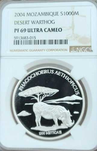 2004 モザンビーク シルバー 1000 メティカイ デザート イボイノシシ NGC PF 69 ウルトラ カメオ トップ