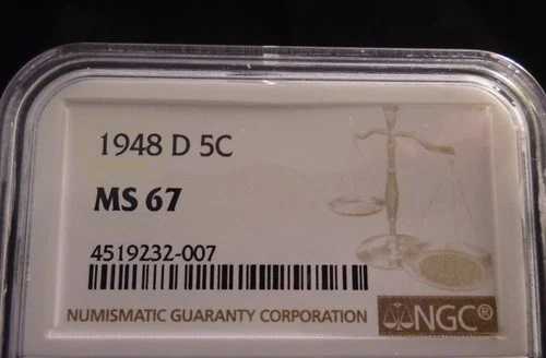 1948-D ジェファーソンニッケル NGC MS67 - カラー