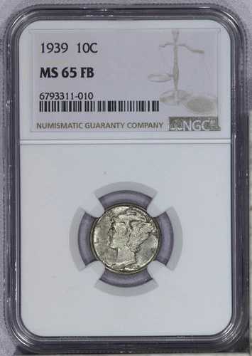 1939年 マーキュリーダイム 10セント NGC MS65 FB