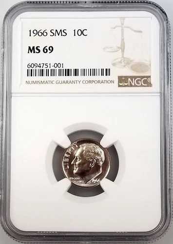 1966年 SMS ルーズベルト ダイム、NGC により MS 69 認定!