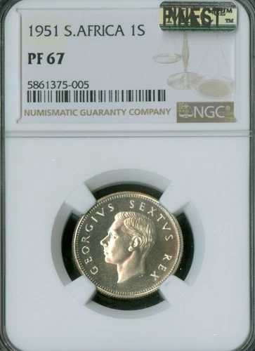 1951年 南アフリカ シルバーシリング NGC PF67 MAC スポットレスカメオ * 56,760円