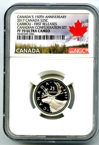 2017年 カナダ建国150周年記念 25セント NGC PF70 FR .9999 シルバー プルーフ カリブー クォーター