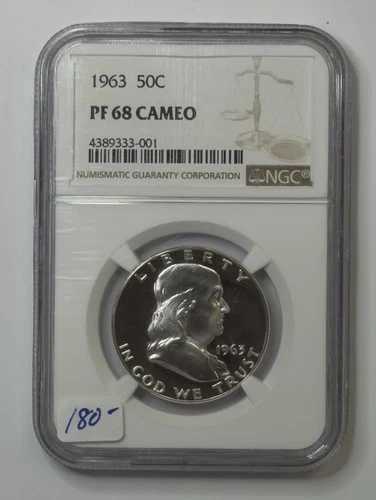 1963年 50セント ベン・フランクリン ハーフダラー プルーフ NGC PF68 カメオ ** QH3001
