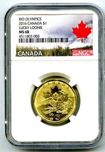 2016年 カナダ 1ドル ラッキールーニー リオオリンピック NGC MS68 ドル トップポップ\u003d7 ランドスケープ