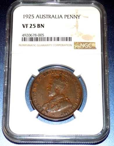 1925年 オーストラリア 1ペニー NGC VF 25 BN オーストラリア キーデート 非常に良好な認定コイン