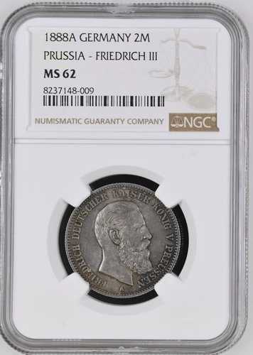 2マルク 1888年 プロイセン フリードリヒ3世 NGC MS62 銀貨 (811)-
